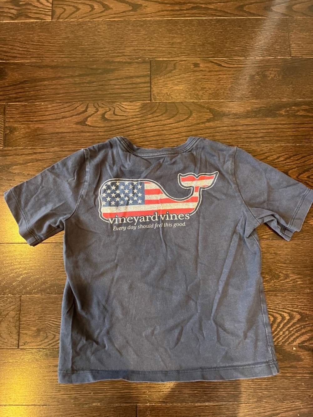 Vineyard Vines Navy Tee with American Flag Whale